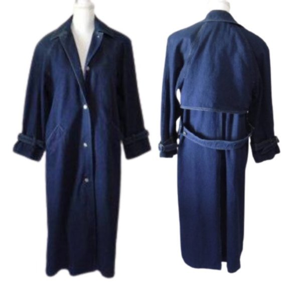 Vintage Jackets & Blazers - Vintage Denim Trench Coat Jean Duster Jacket EUC